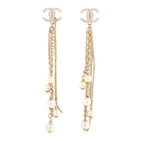 chanel cc gold dangle earrings|chanel earrings pearl dangling.